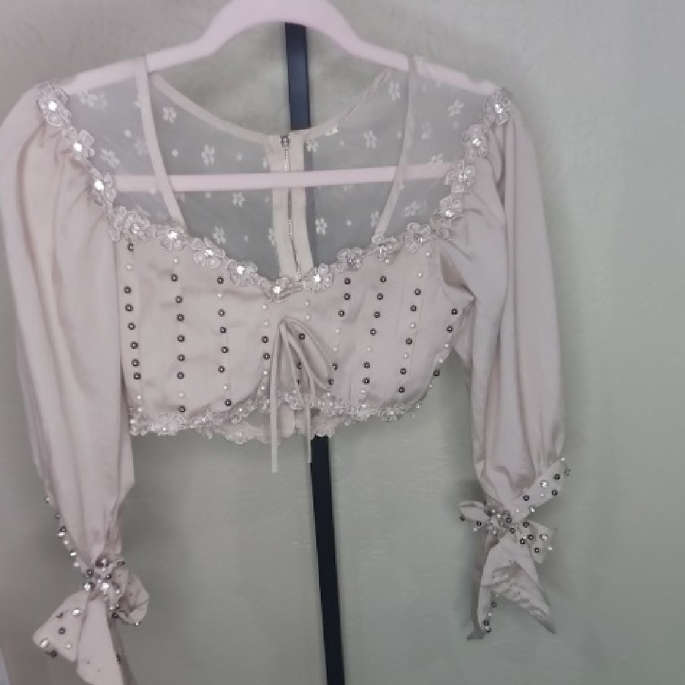 SIZE XS Elegant Cream Embellished Women's Top